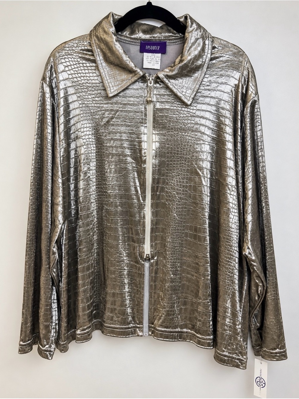 Vintage Resource Silver Metallic Faux Croc Lightweight Jacket 2X USA New